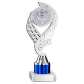 SILVER/BLUE 'OLYMPIC' HOLDER ASSEMBLED ON MARBLE (2" CEN/1" TUBE) - 8in
